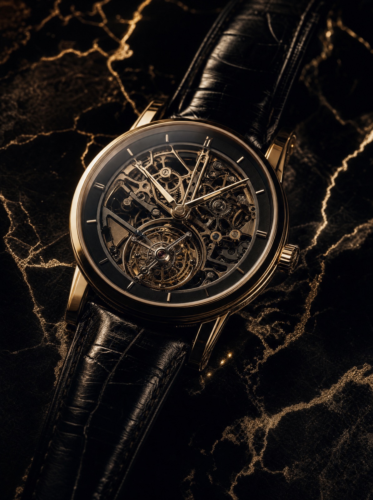 Aurélien Horlogerie — a skeleton tourbillon, shown with its construction grid revealed under the loupe
