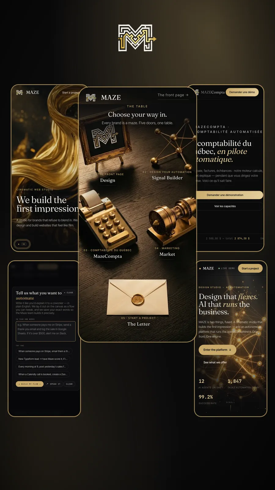 The MAZE ecosystem on five screens